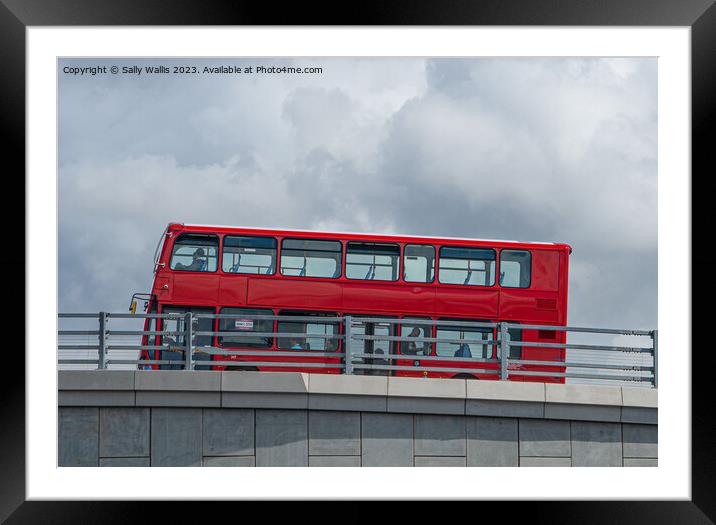 London Bus on Bridge Framed Mounted Print by Sally Wallis