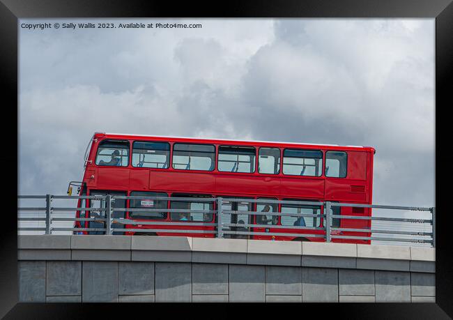 London Bus on Bridge Framed Print by Sally Wallis