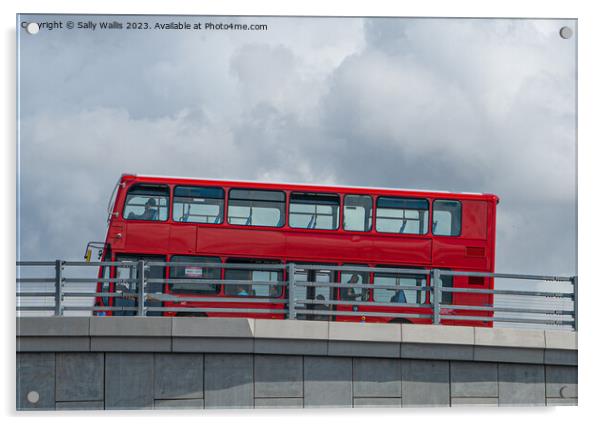 London Bus on Bridge Acrylic by Sally Wallis