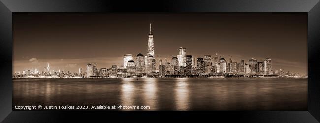 New York cityscape panorama in sepia Framed Print by Justin Foulkes