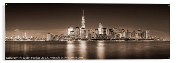 New York cityscape panorama in sepia Acrylic by Justin Foulkes