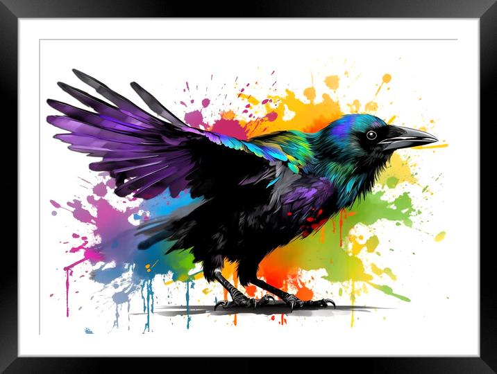 AI Colour Splash Crow Framed Mounted Print by Craig Doogan Digital Art