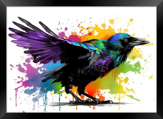 AI Colour Splash Crow Framed Print by Craig Doogan Digital Art