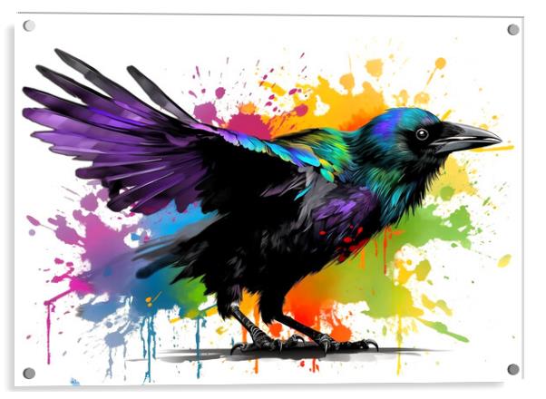 AI Colour Splash Crow Acrylic by Craig Doogan Digital Art