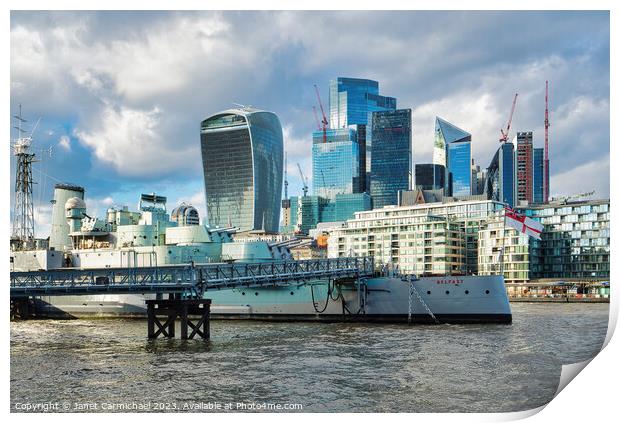 Londons Warship vs Architecture Print by Janet Carmichael