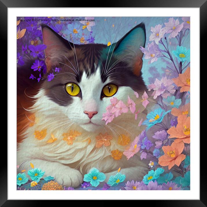 FLOWER CAT Framed Mounted Print by CATSPAWS 