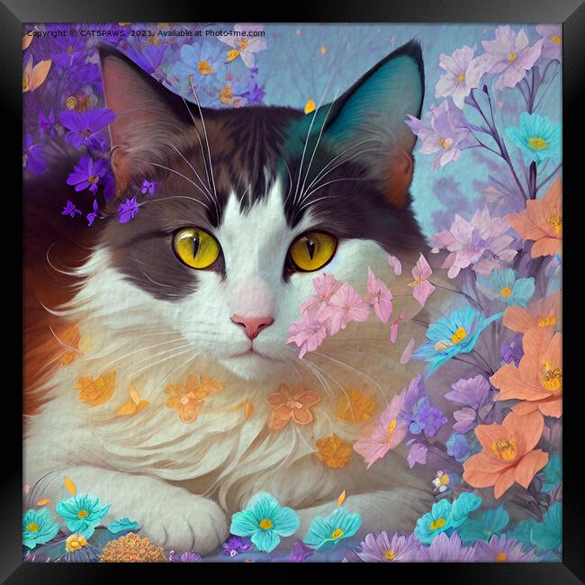 FLOWER CAT Framed Print by CATSPAWS 
