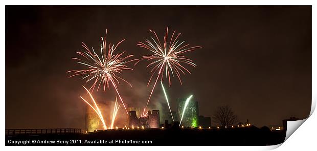 Caerphilly Castle Fireworks Print by Andrew Berry