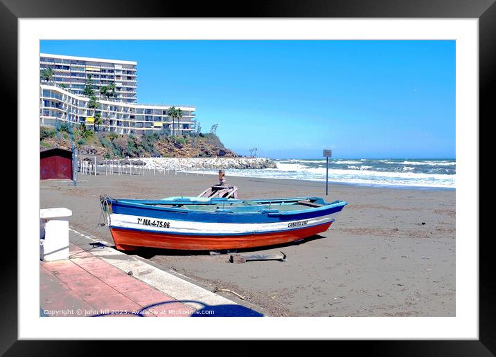 Beached rowboat, Torremolinos, Spain. Framed Mounted Print by john hill
