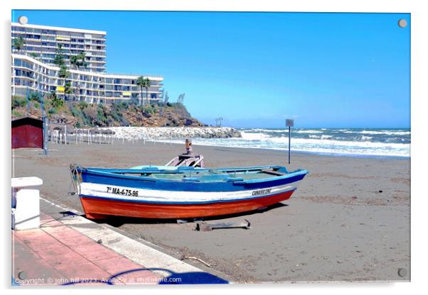 Beached rowboat, Torremolinos, Spain. Acrylic by john hill