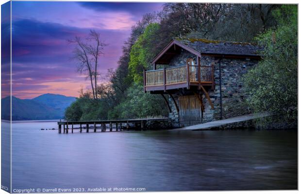 Lakeside Boathouse Canvas Print by Darrell Evans