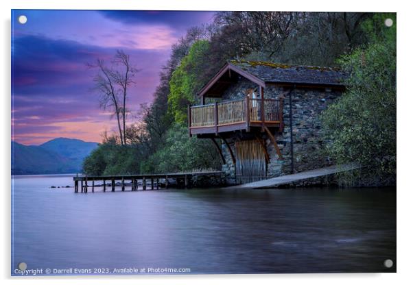 Lakeside Boathouse Acrylic by Darrell Evans