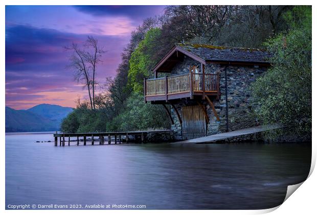 Lakeside Boathouse Print by Darrell Evans