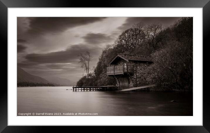 Boathouse in Greyscale Framed Mounted Print by Darrell Evans