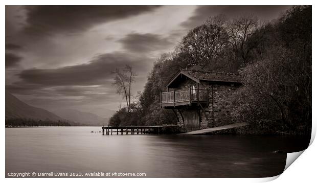 Boathouse in Greyscale Print by Darrell Evans