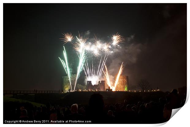 Caerphilly Castle Fireworks Print by Andrew Berry