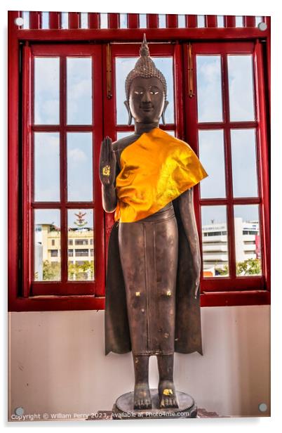 Standing Buddha Loha Prasat Hall Wat Ratchanaddaram Worawihan Ba Acrylic by William Perry