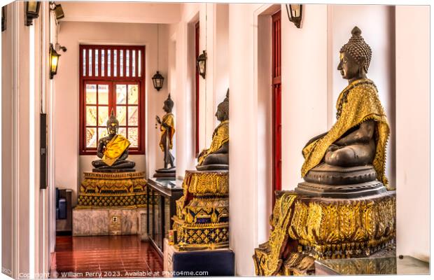 Buddha Statues Loha Prasat Hall Wat Ratchanaddaram Worawihan Ban Canvas Print by William Perry