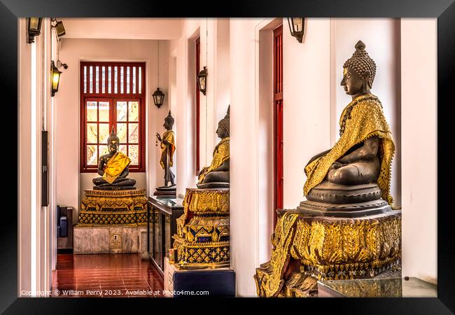 Buddha Statues Loha Prasat Hall Wat Ratchanaddaram Worawihan Ban Framed Print by William Perry