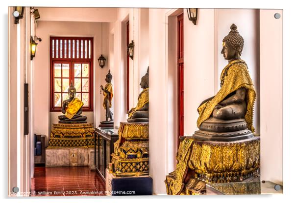 Buddha Statues Loha Prasat Hall Wat Ratchanaddaram Worawihan Ban Acrylic by William Perry
