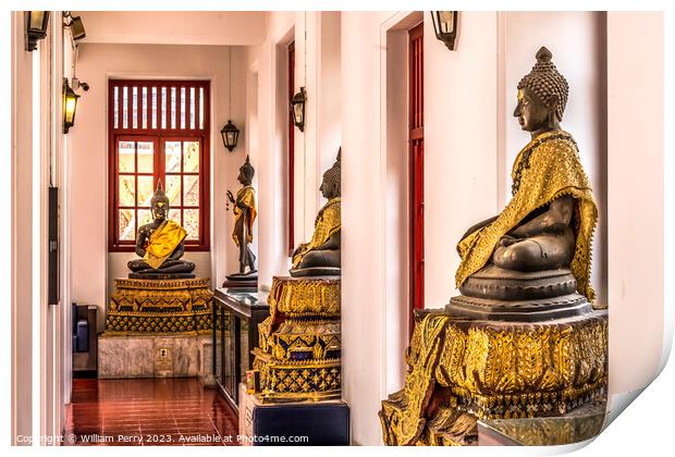 Buddha Statues Loha Prasat Hall Wat Ratchanaddaram Worawihan Ban Print by William Perry