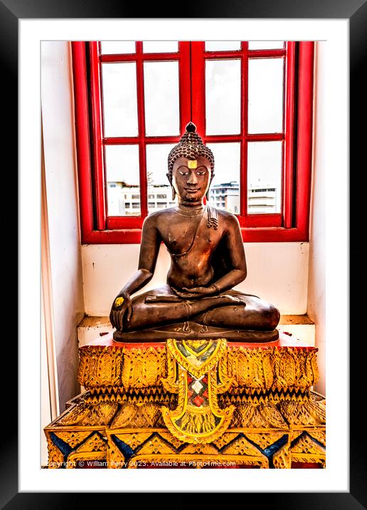 Brown Buddha Wat Ratchanaddaram Worawihan Bangkok Thailand Framed Mounted Print by William Perry