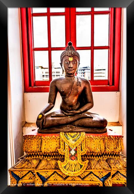 Brown Buddha Wat Ratchanaddaram Worawihan Bangkok Thailand Framed Print by William Perry