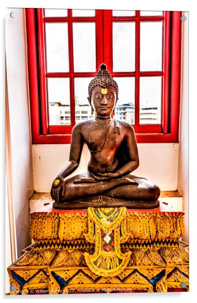 Brown Buddha Wat Ratchanaddaram Worawihan Bangkok Thailand Acrylic by William Perry