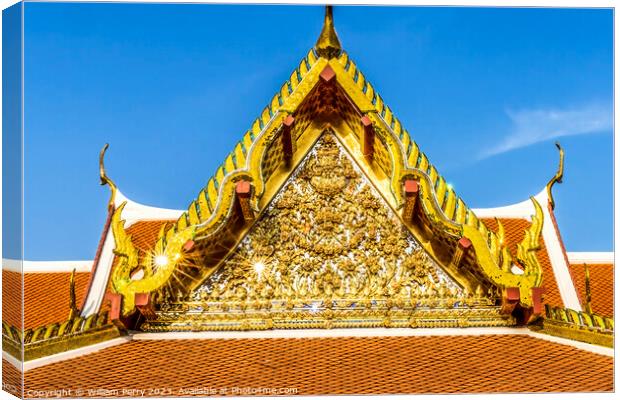 Golden Pavilion Close Wat Ratchanaddaram Worawihan Bangkok Thail Canvas Print by William Perry