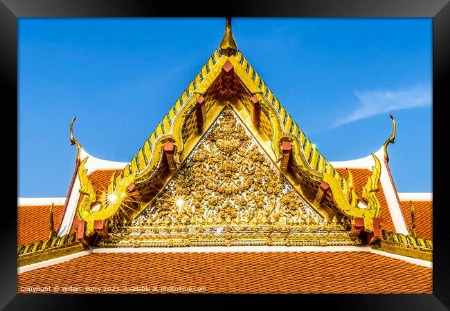 Golden Pavilion Close Wat Ratchanaddaram Worawihan Bangkok Thail Framed Print by William Perry