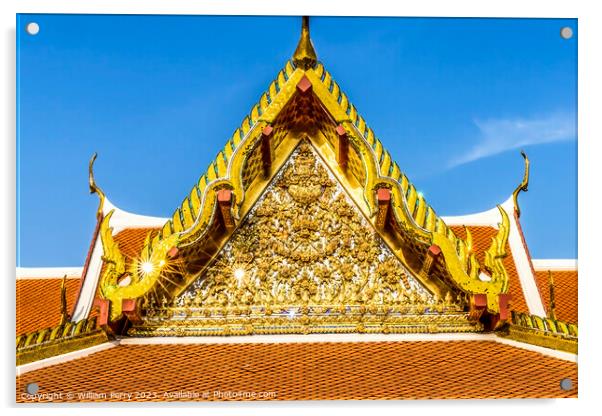 Golden Pavilion Close Wat Ratchanaddaram Worawihan Bangkok Thail Acrylic by William Perry