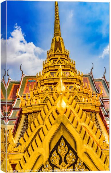 Spire Close Loha Prasat Hall Wat Ratchanaddaram Worawihan Bangko Canvas Print by William Perry