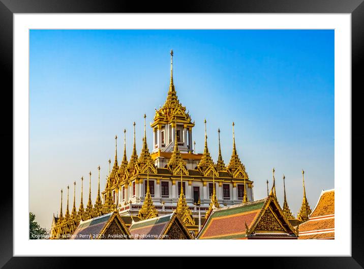 Loha Prasat Hall Wat Ratchanaddaram Worawihan Bangkok Thailand Framed Mounted Print by William Perry