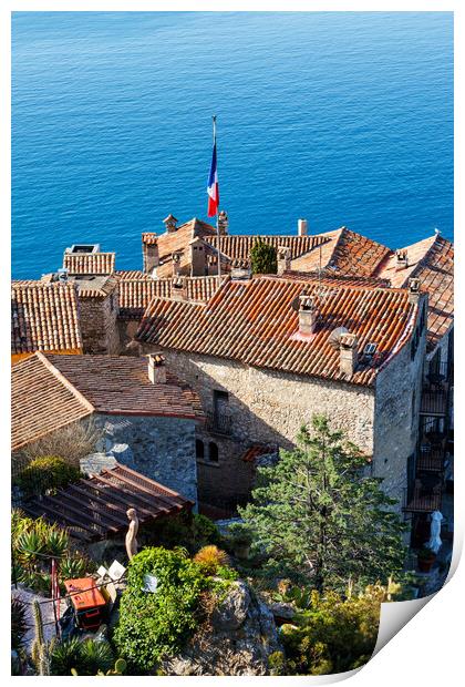 Eze Village Houses And The Sea Print by Artur Bogacki