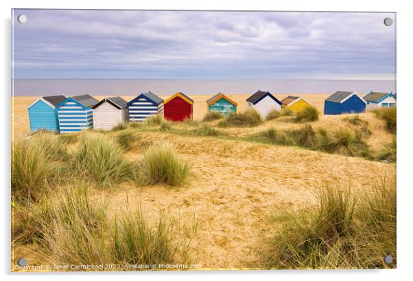 Vibrant Southwold Beach Huts Acrylic by Janet Carmichael