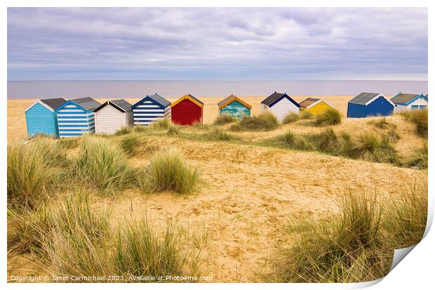 Vibrant Southwold Beach Huts Print by Janet Carmichael