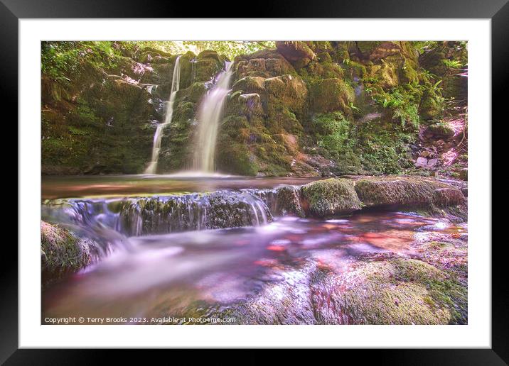 Brecon Beacons Ffrwd-grech Waterfall Fine Art Wall Decor Framed Mounted Print by Terry Brooks