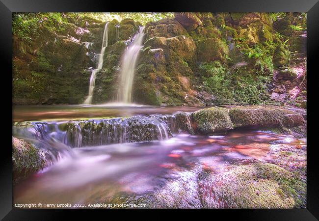 Brecon Beacons Ffrwd-grech Waterfall Fine Art Wall Decor Framed Print by Terry Brooks