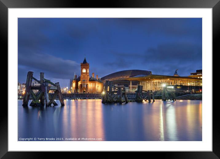 Cardiff Bay and Marina ft the Pierhead Building the Sennedd and Millenium Centre Framed Mounted Print by Terry Brooks