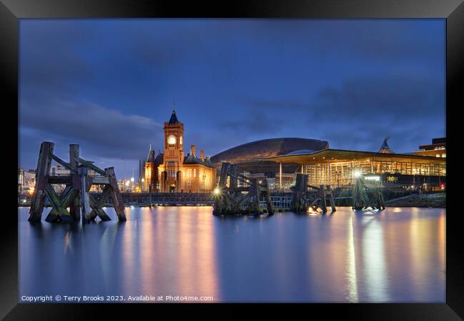 Cardiff Bay and Marina ft the Pierhead Building the Sennedd and Millenium Centre Framed Print by Terry Brooks