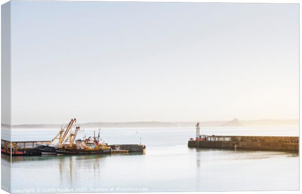 Early morning at Newlyn harbour, Cornwall Canvas Print by Justin Foulkes