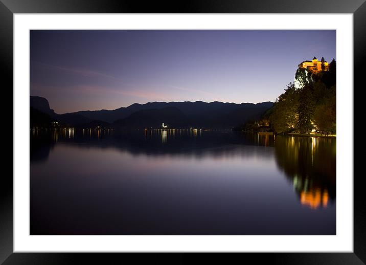 View across Lake Bled at dusk Framed Mounted Print by Ian Middleton