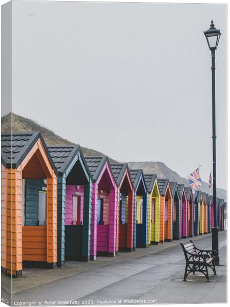 Colourful Wooden Beach Huts At Saltburn-by-the-Sea Canvas Print by Peter Greenway