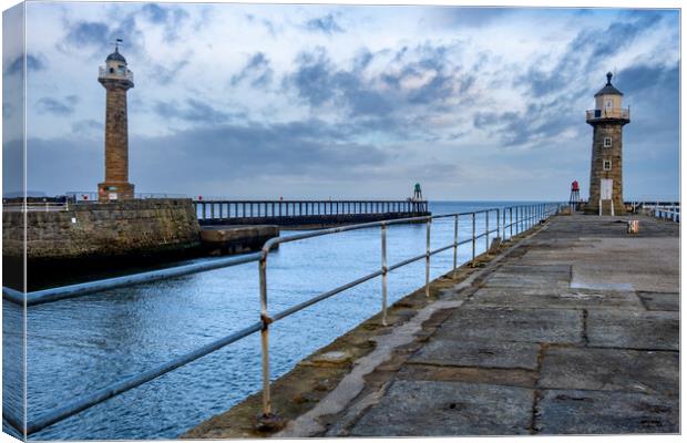 Majestic Whitby Piers A gateway to the North Sea Canvas Print by Steve Smith