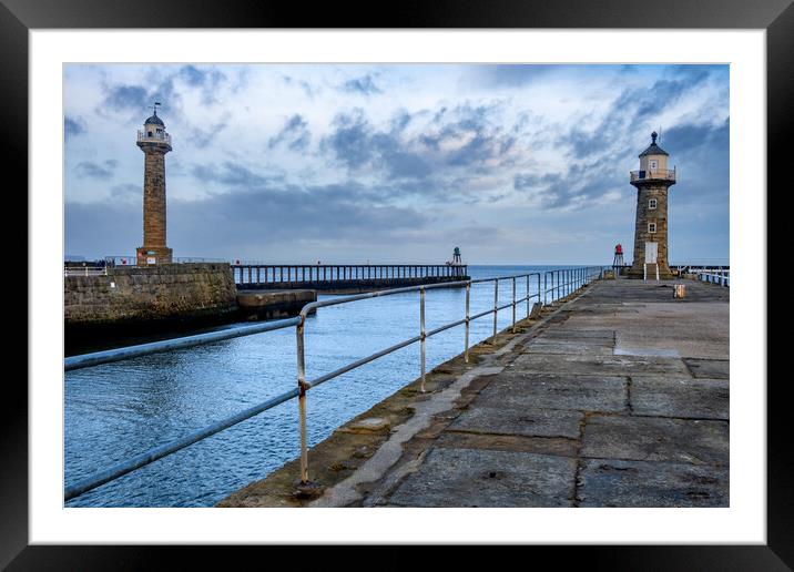 Majestic Whitby Piers A gateway to the North Sea Framed Mounted Print by Steve Smith