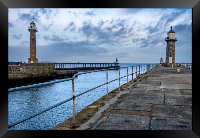 Majestic Whitby Piers A gateway to the North Sea Framed Print by Steve Smith