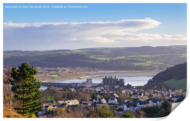 View from Conwy Mountain Print by Pearl Bucknall