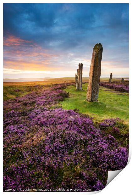 Ring of Brodgar, at sunset, Orkney Print by Justin Foulkes