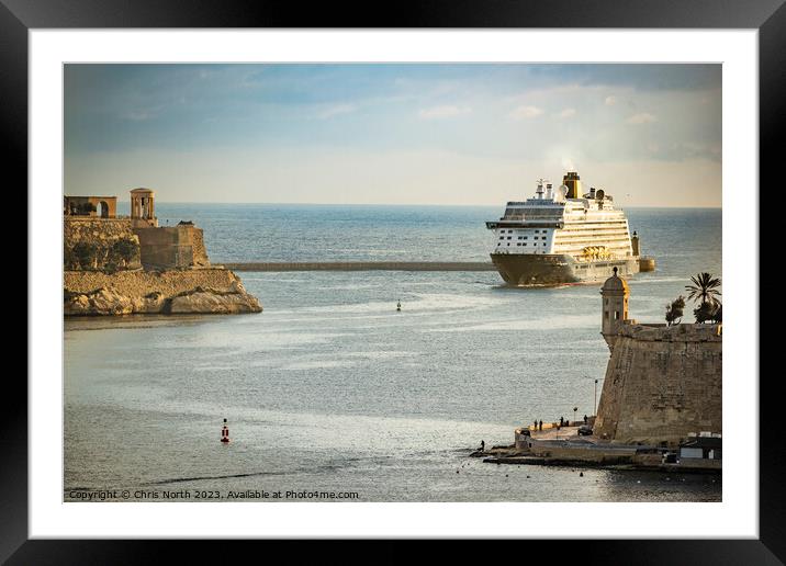Cruise ship Spirit of Adventure enters the historic Port of Vall Framed Mounted Print by Chris North