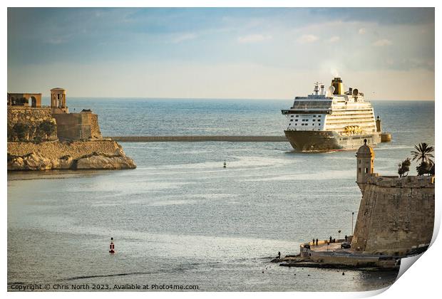 Cruise ship Spirit of Adventure enters the historic Port of Vall Print by Chris North